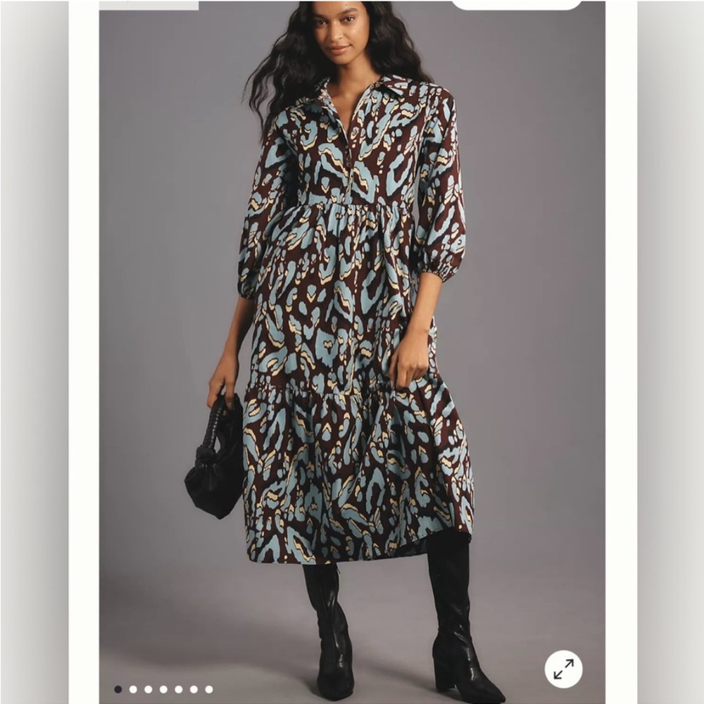 Anthropologie The Bettina Tiered Midi Shirtdress by Maeve